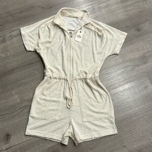 MARINE LAYER  Terry Zip Romper Textured Stripe Shorts